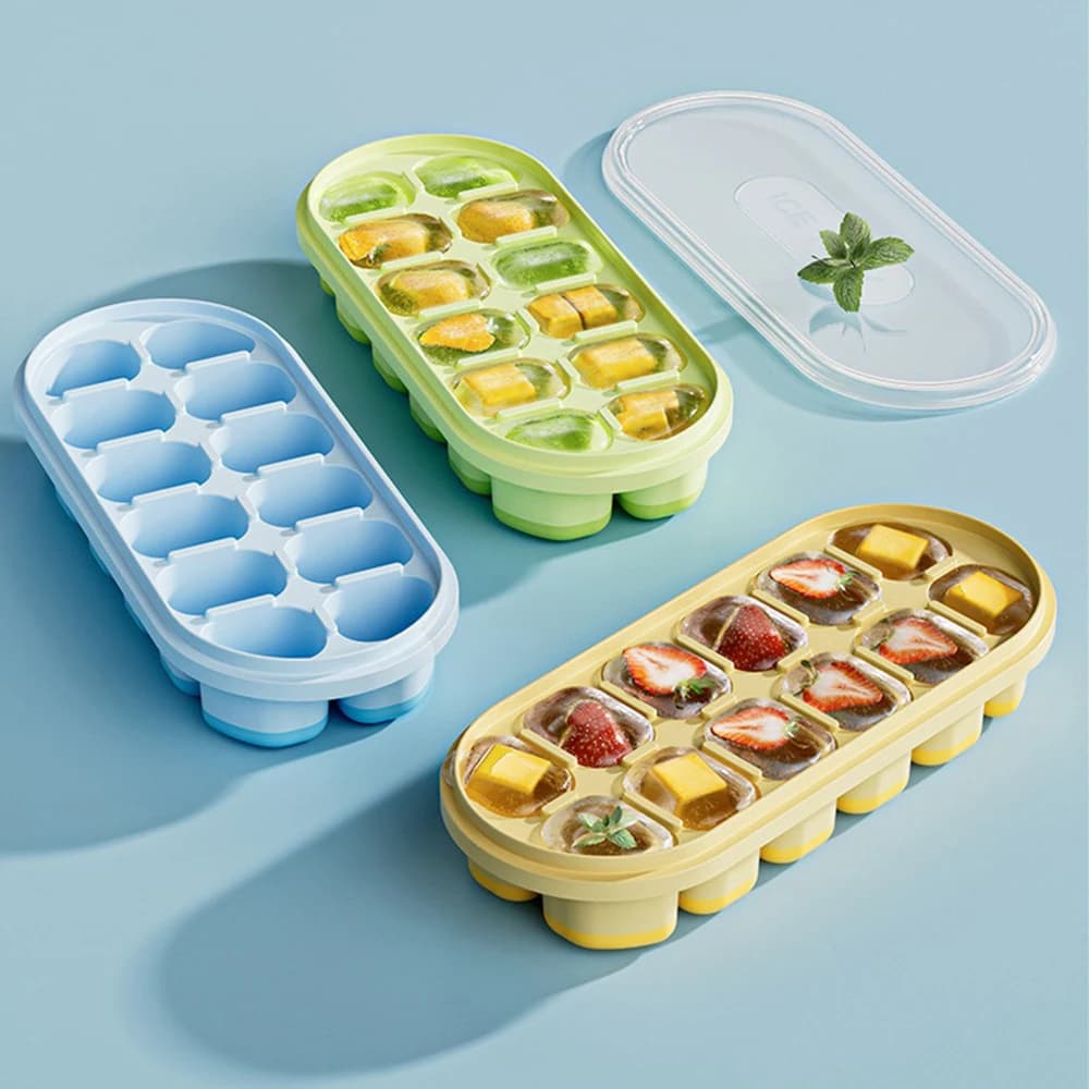 Forma De Gelo Silicone Com Tampa C/12 Divisorias DIY Cubo Molde Formato Quadrada