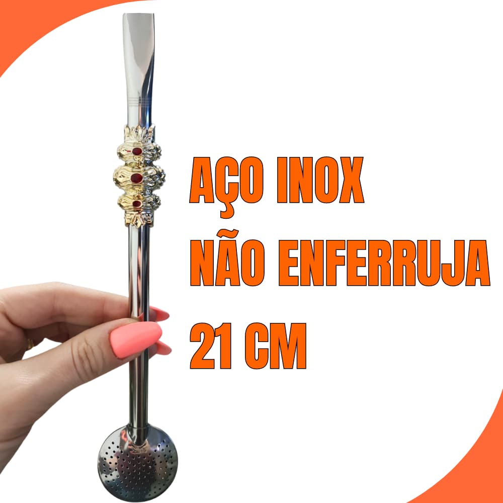 Bomba de Chimarrão Aço Inox Modelo 3 Anéis com Pedra