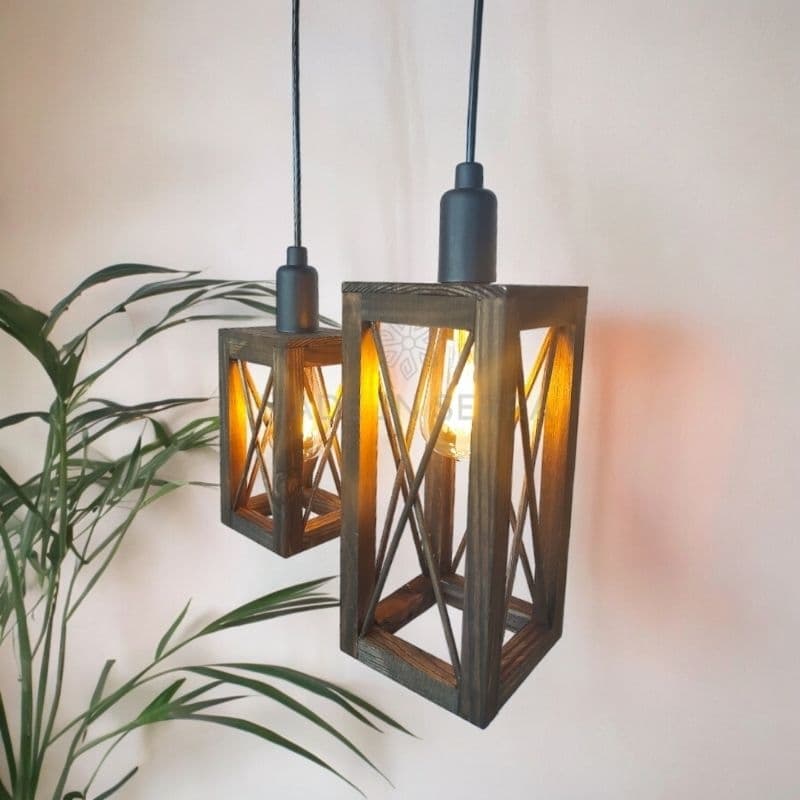 Luminária Pendente de Teto em Madeira, Lustre Decoração Rústica