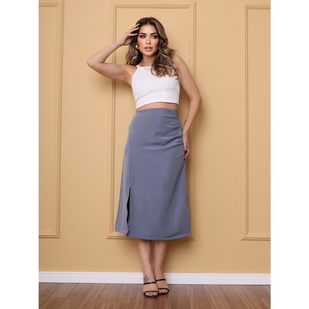 feminina saia midi tecido alfaiaria elegante