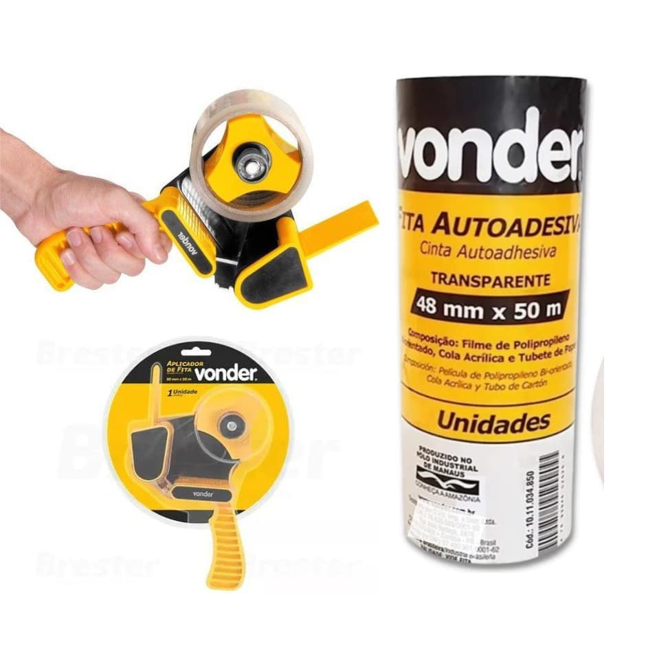 Kit Dispensador Aplicador De Fita manual + Fita Autoadesiva transparente 5 Uni