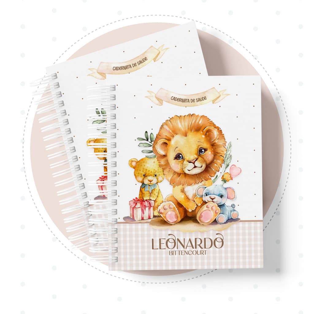 Caderneta de Vacina e Livro do Bebê Personalizados - Leãozinho