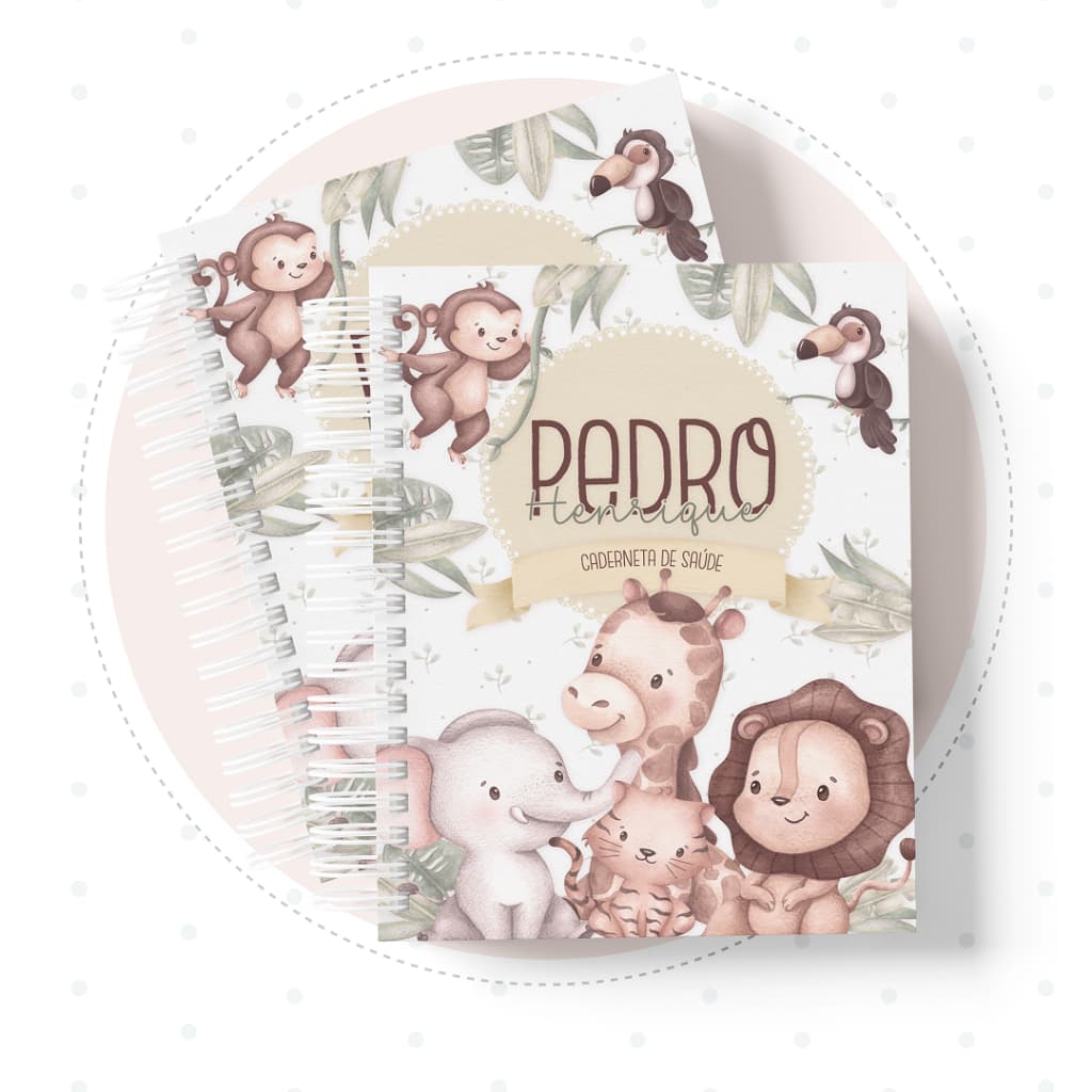 Caderneta de Vacina e Livro do Bebê (PRODUZIMOS COM NOME) - Safari Menino