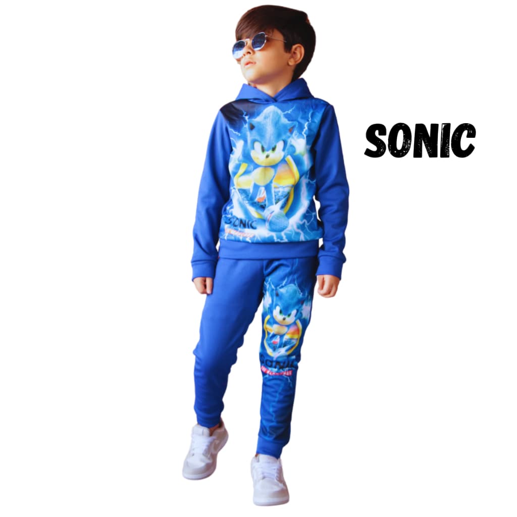 conjunto de moletom Frio infantil do sonic cor Azul