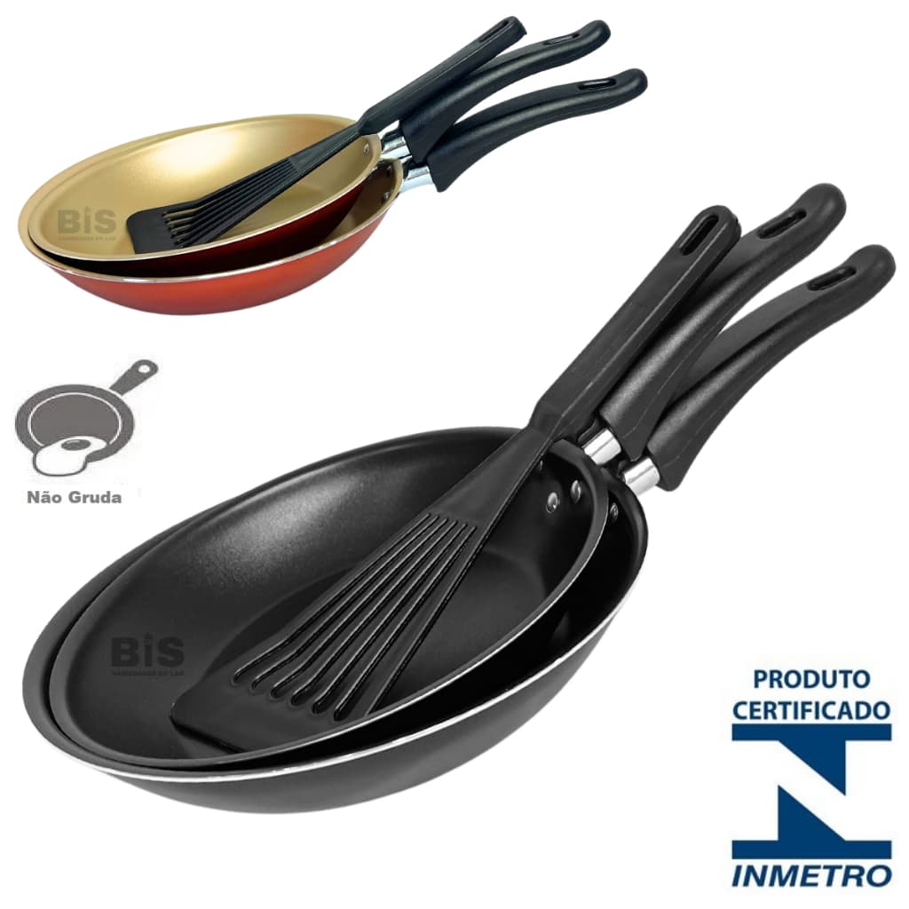 Jogo 3 Peças Frigideira Francesinha Antiaderente Kit com 2 Frigideiras Teflon 20/22 + 1 Espatula