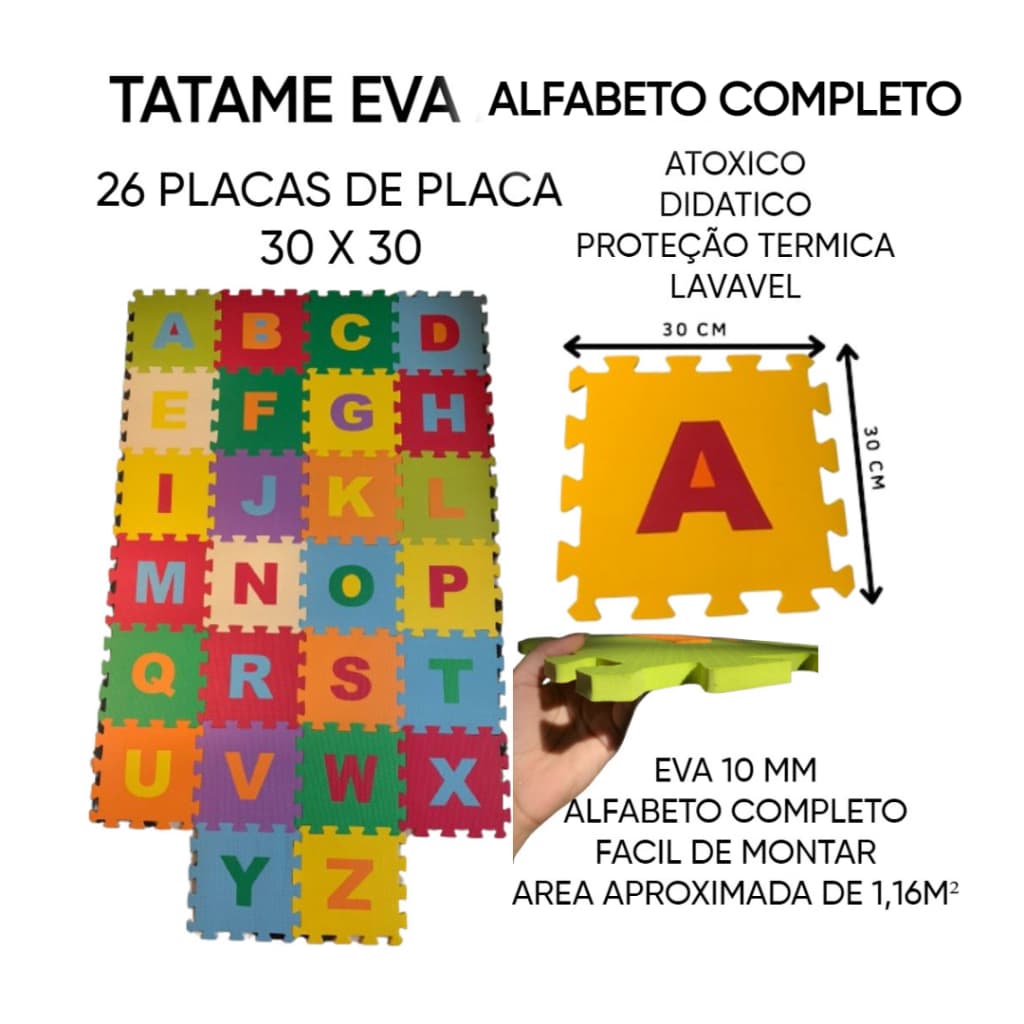 TAPETE ALFABETO INFALTIL  26 PEÇAS 30cm x 30cm EDUCATIVO TAPETE- TATAME  INFANTIL BEBES