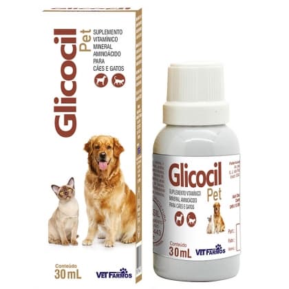 GLICOCIL PET 30ML SUPLEMENTO VITAMINICO PARA CAES E GATOS IDEAL P/ FRAQUEZA E FALTA DE APETITE