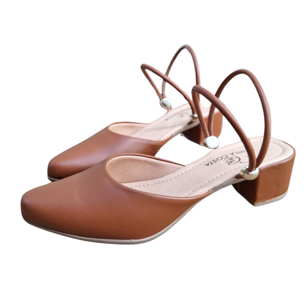 Scarpin Mule Social Feminino Feminina Estilo Mule Salome Salto Medio Baixo Grosso Caramelo Marron050