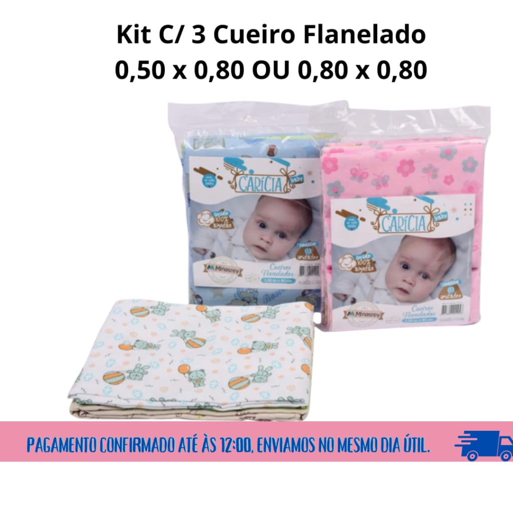 Kit cueiro bebe com 3 unidades - Cuero flanelado para esquentar o seu bebê menino e menina