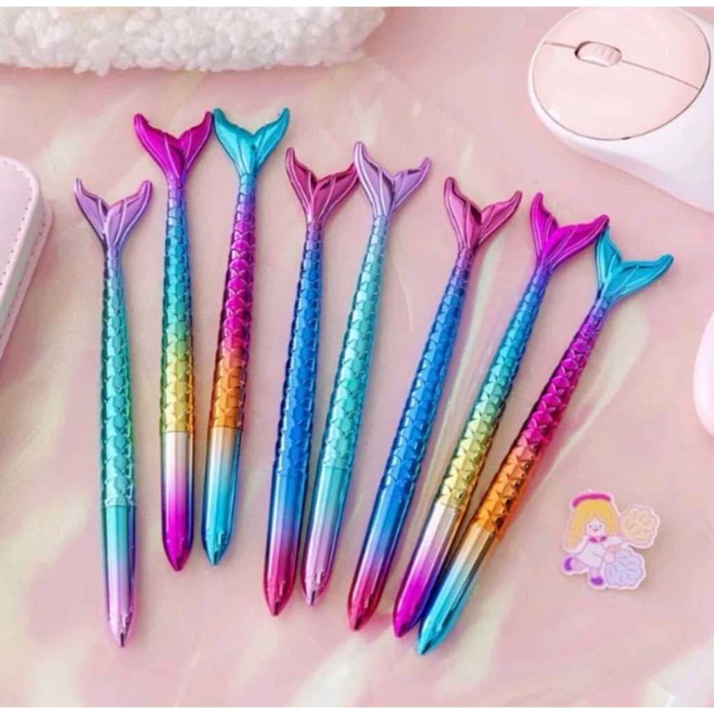 Caneta Ponta Fina Calda de Sereia / Canetas Fofas Tinta em Gel / Kit com 2 ou 4 Canetas