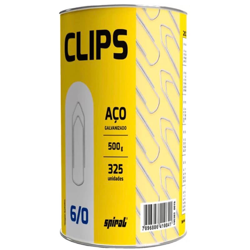 Clips número 6/0 galvanizado, Lata com 500g