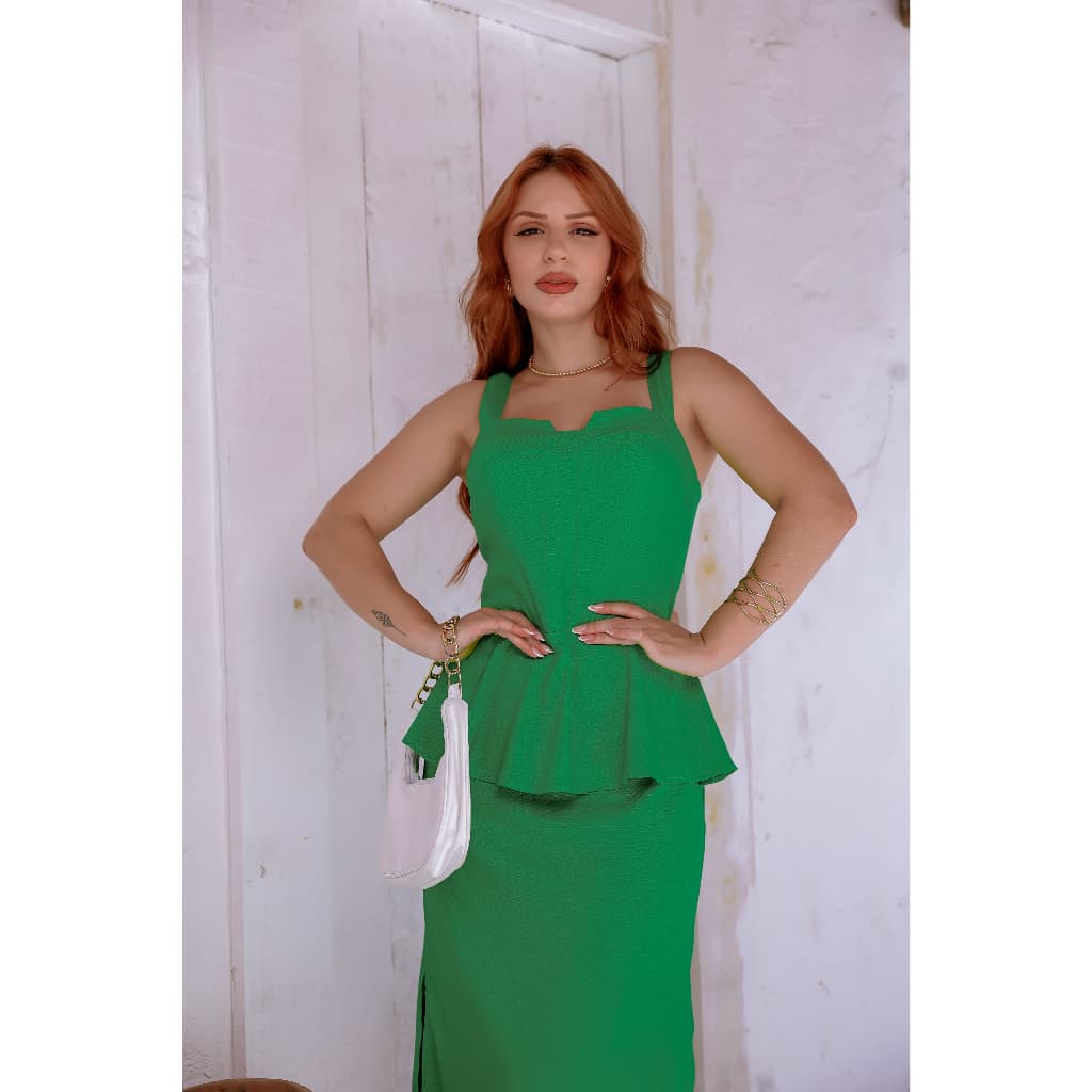 VESTIDO PEPLUM DE LINHO COM ELASTANO