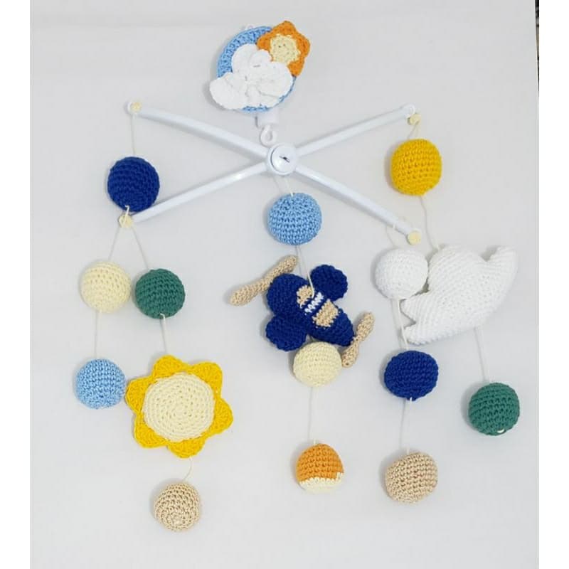 Mobile de Ber莽o Amigurumi Avi茫o Girat贸rio com Musical