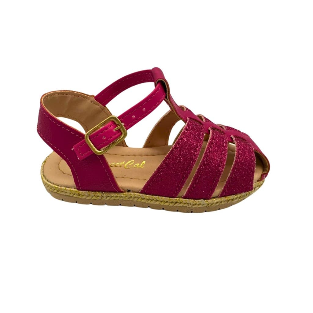 Sandália Infantil Menina Rasteira Sandalinha Casual Confortável Com Brilho Pink LiaMalia