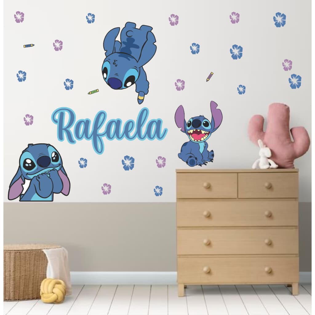 Adesivo Parede Stitch Personalizado Nome Infantil Quarto Decoração