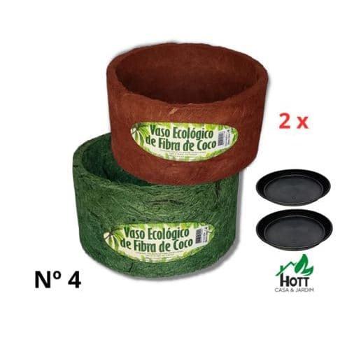 Kit 2 Vasos Xaxim Ecológico Fibra De Coco, Nr. 4 (Verde e Vermelho) c/ prato - Agrofor/Treplast