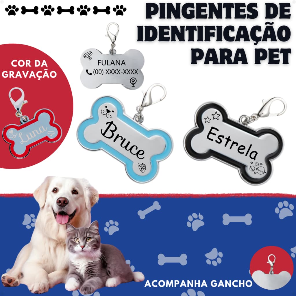 Pingente Placa Para Pet Com Personalização Frente e Verso - Gravação a Laser (Nome e N°)