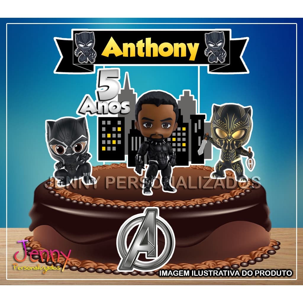 topo topper de bolo personalizado pantera negra cute