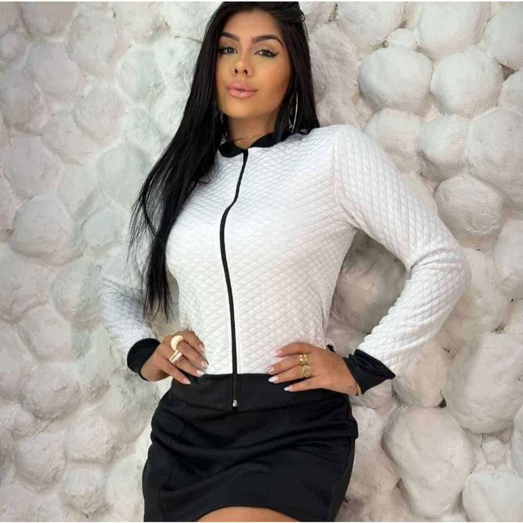 Bomber blusa Metalasse Jaquetinha com Ziper Moda Casual elegante jaqueta