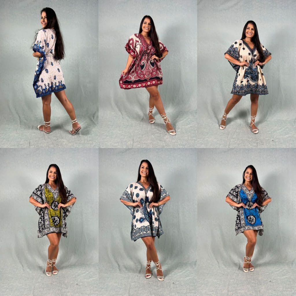 Kaftan Indiana Moda Hippie Boho Poliéster Ajustável