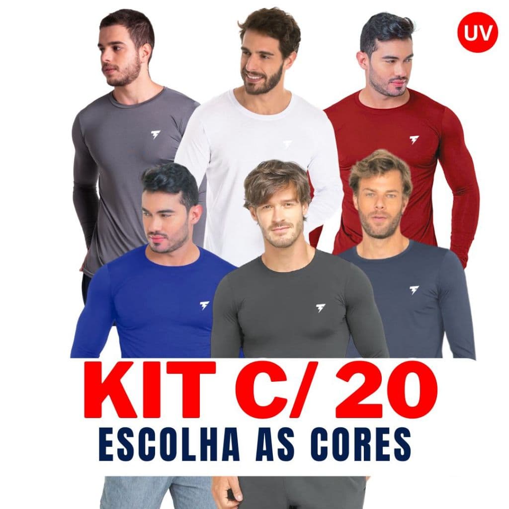 Kit 20 Camisas Proteção Contra o Sol Segunda Pele Academia