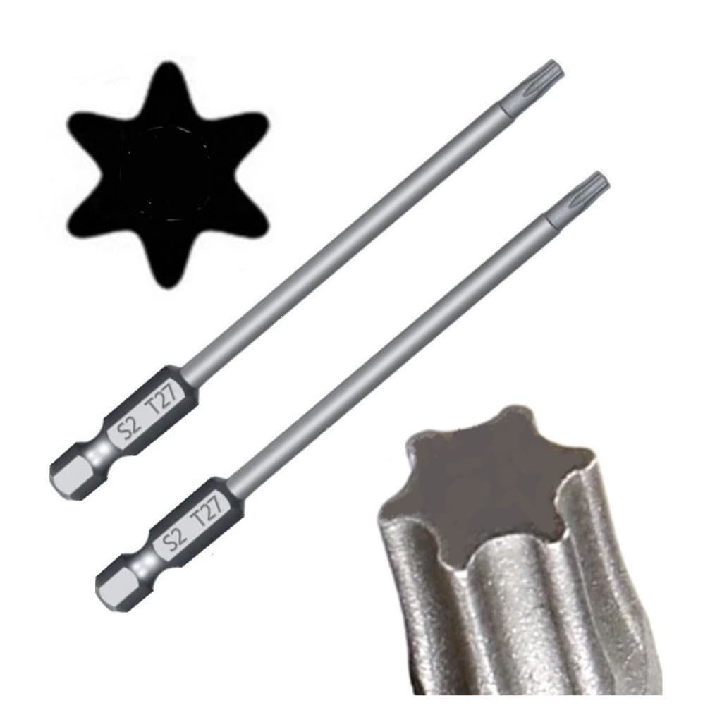 2 Ponteiras Bits Torx Longo Ponta T27 x 100mm Encaixe 1/4
