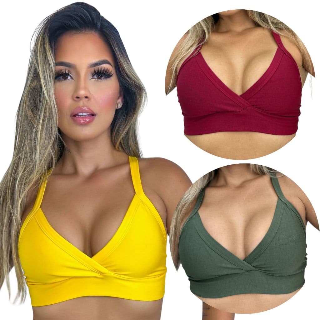 KIT com 3 Top Cropped de Academia Fitness Treino