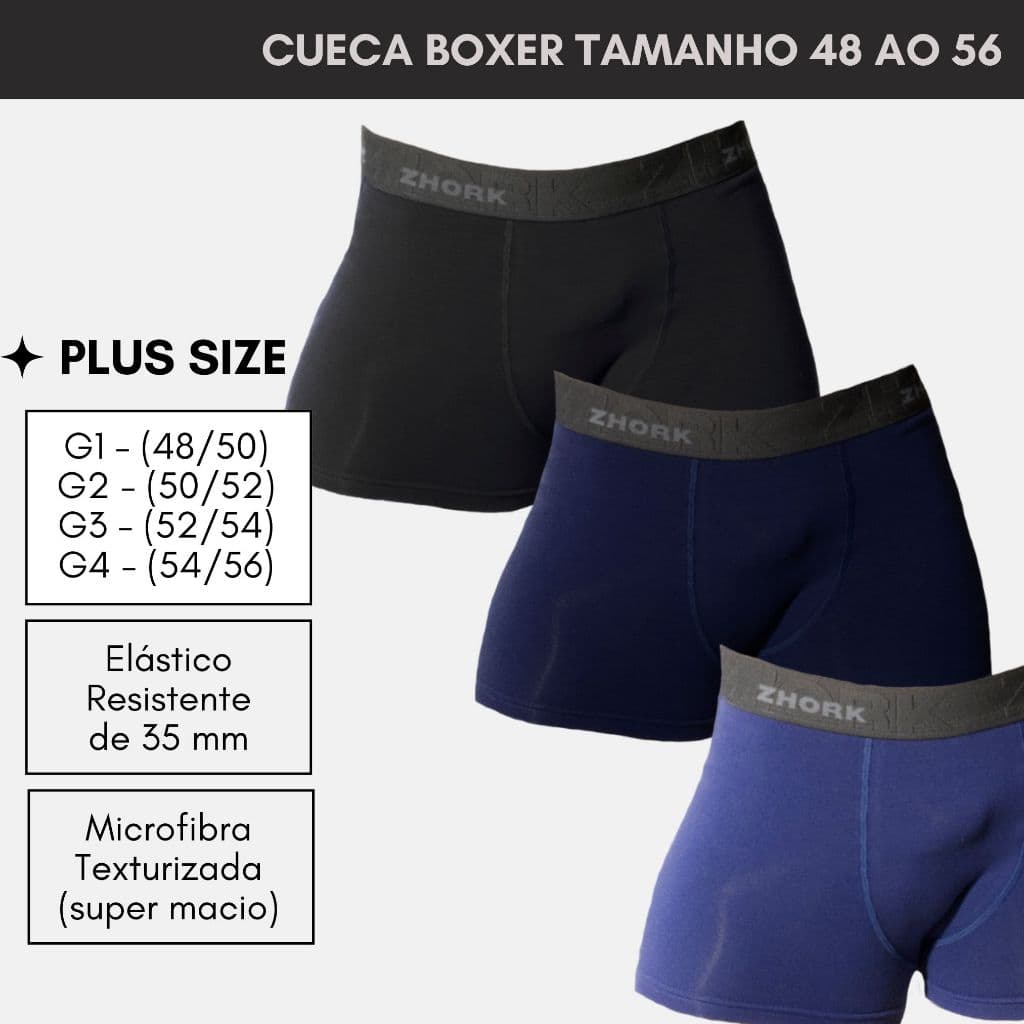 KIT 3 CUECAS BOX BOXER MICROFIBRA FORRO 100% ALGODÃO PLUS SIZE EXTRA GRANDE G1 G2 G3 G4