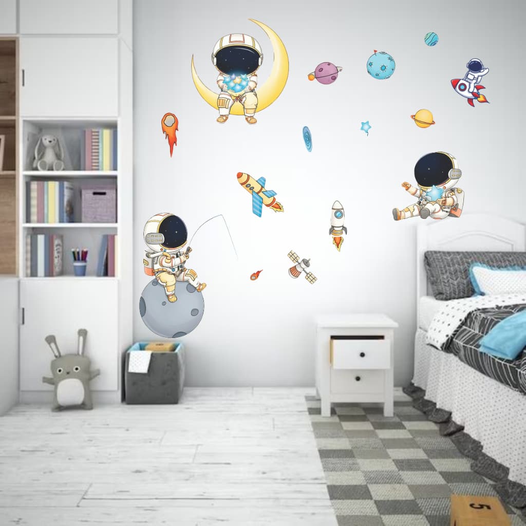 Adesivo Parede Astronauta Foguete Espaço Decoração Quarto Infantil