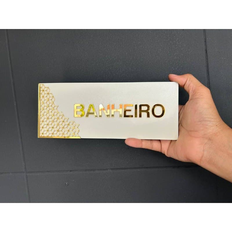 Placa Identificação de Porta, Banheiro Em MDF BRANCO com ACRILICO espelhado.