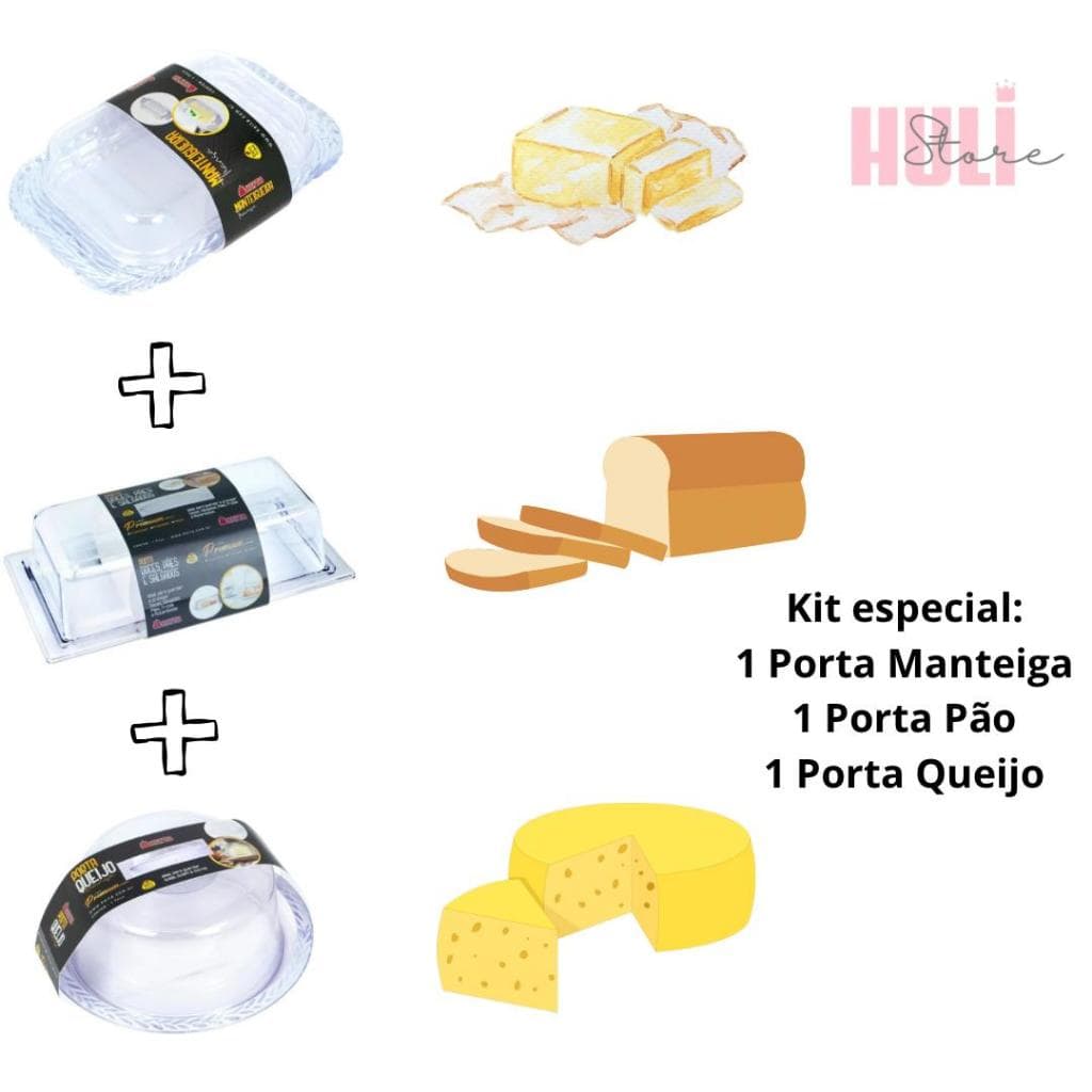 KIT PORTA MANTEIGA PORTA PAO PORTA QUEIJO MANTEIGUEIRA QUEIJEIRA ACRILICO KEITA