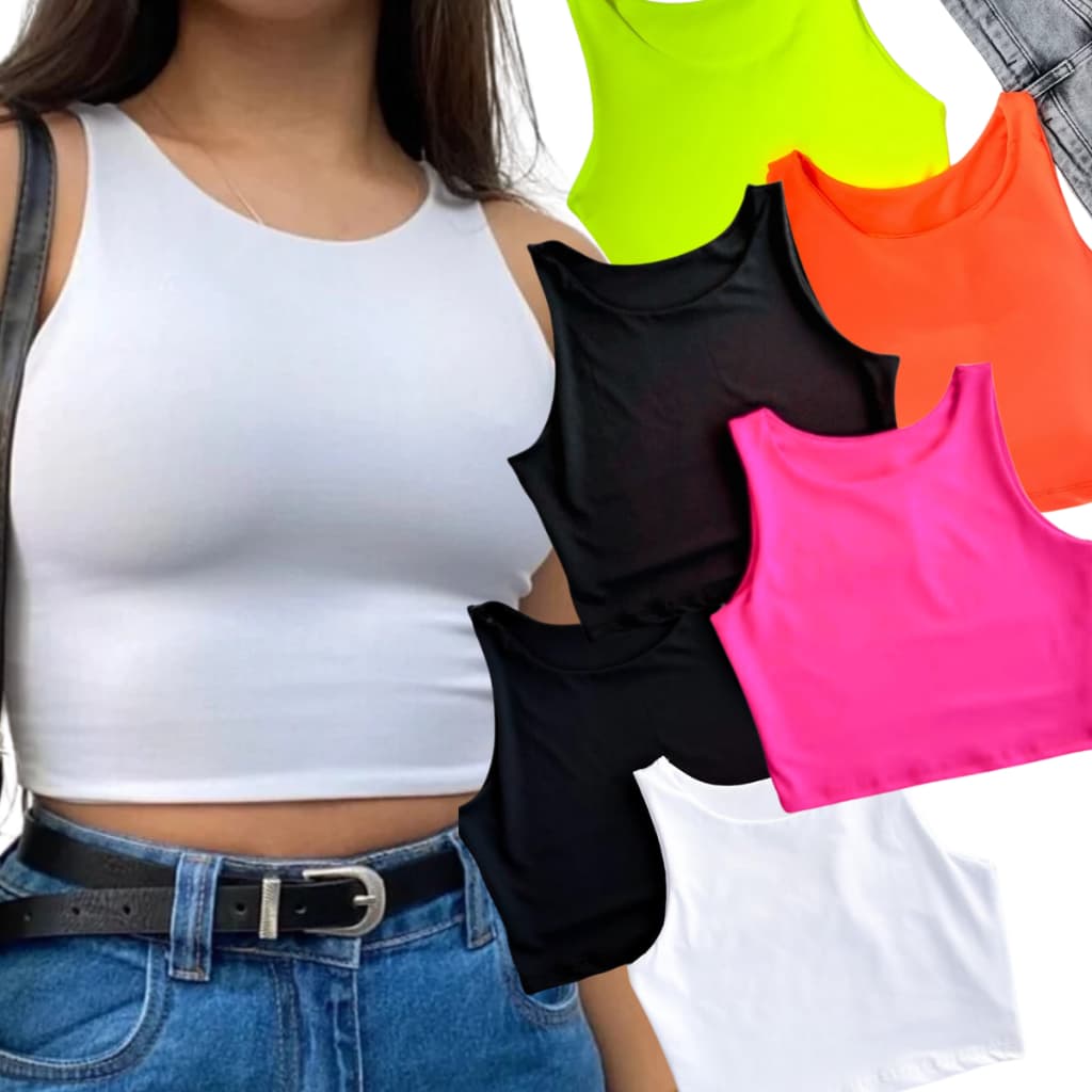Kit com 2 Cropped Blusinha Top Bustie Simples Básico Preto e Branco Academia Treino Casual