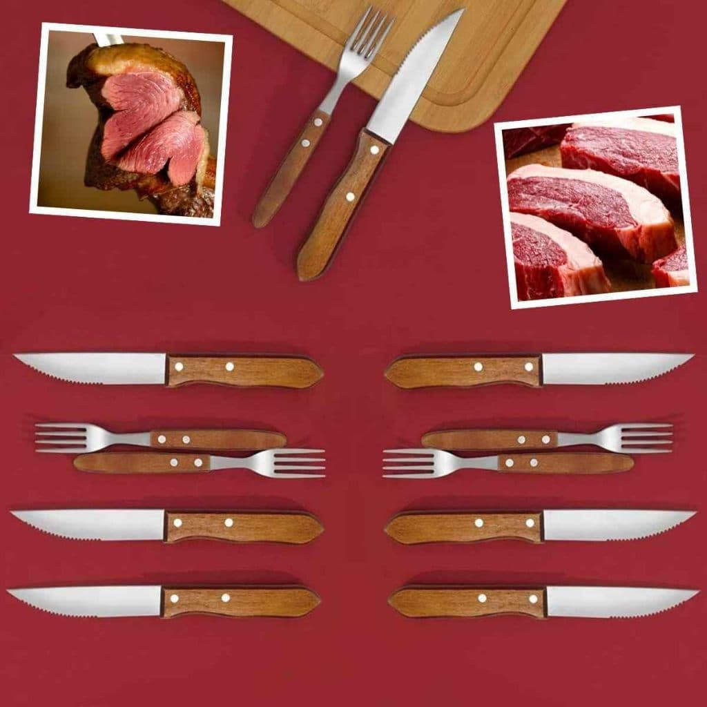 Jogo de Churrasco Talheres Garfo Mesa e Faca madeira 12 pçs