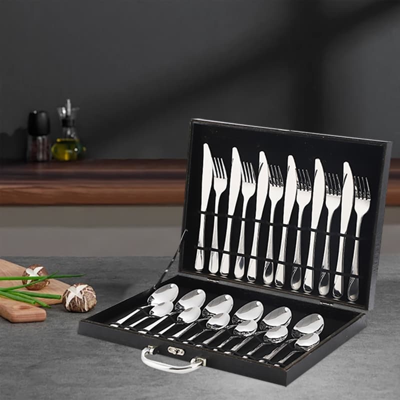 Jogo Talheres 24 Peças Faqueiro Inox Premium Luxo ou Faqueiro Aço Inox utensílios de cozinha Com Maleta