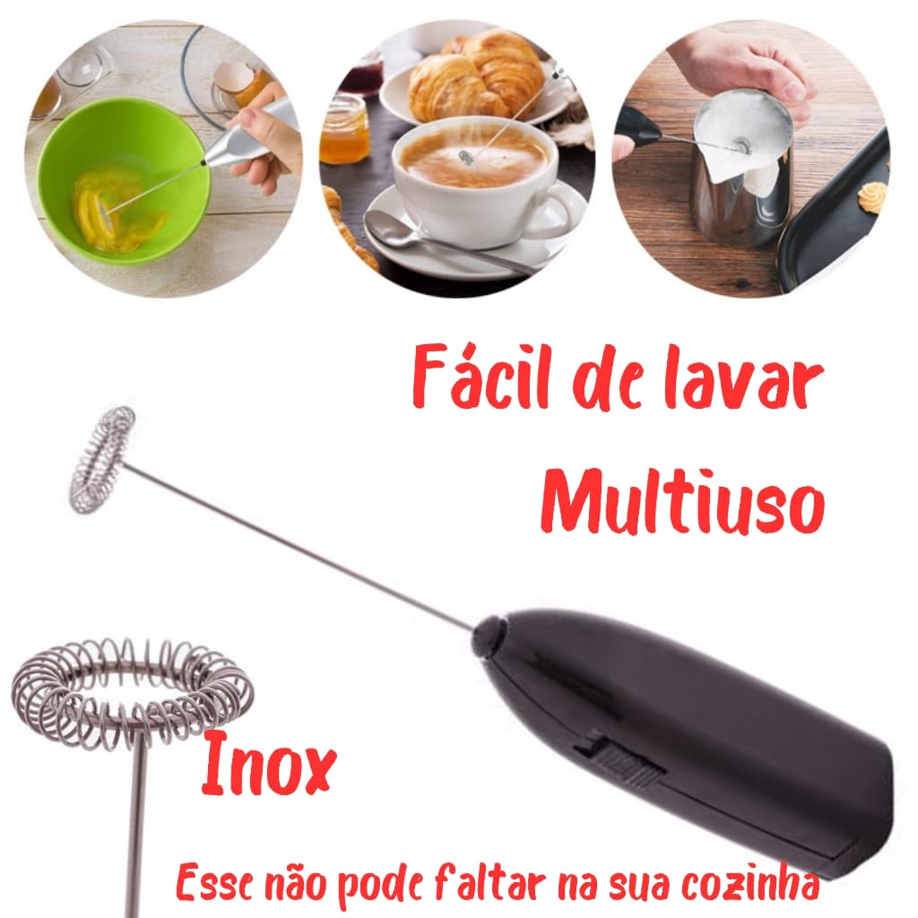 Mini Mixer Misturador Elétrico portátil multiuso em Aço Inox bebidas cremes molhos