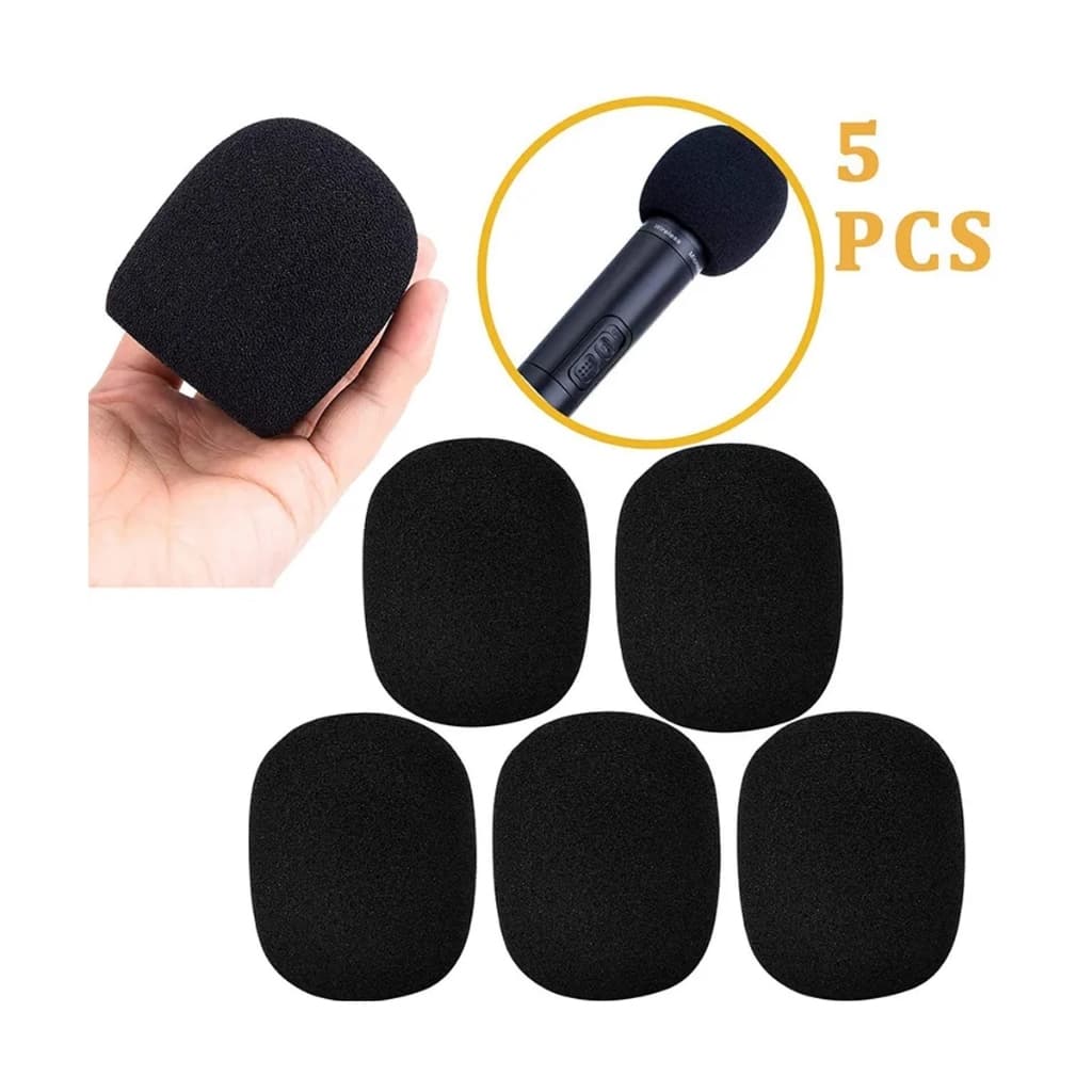 Kit 5 Espumas Protetora Universal Para Microfone - Condensador Pop - Modelo SM58 - Com e Sem Fio - PRETAS