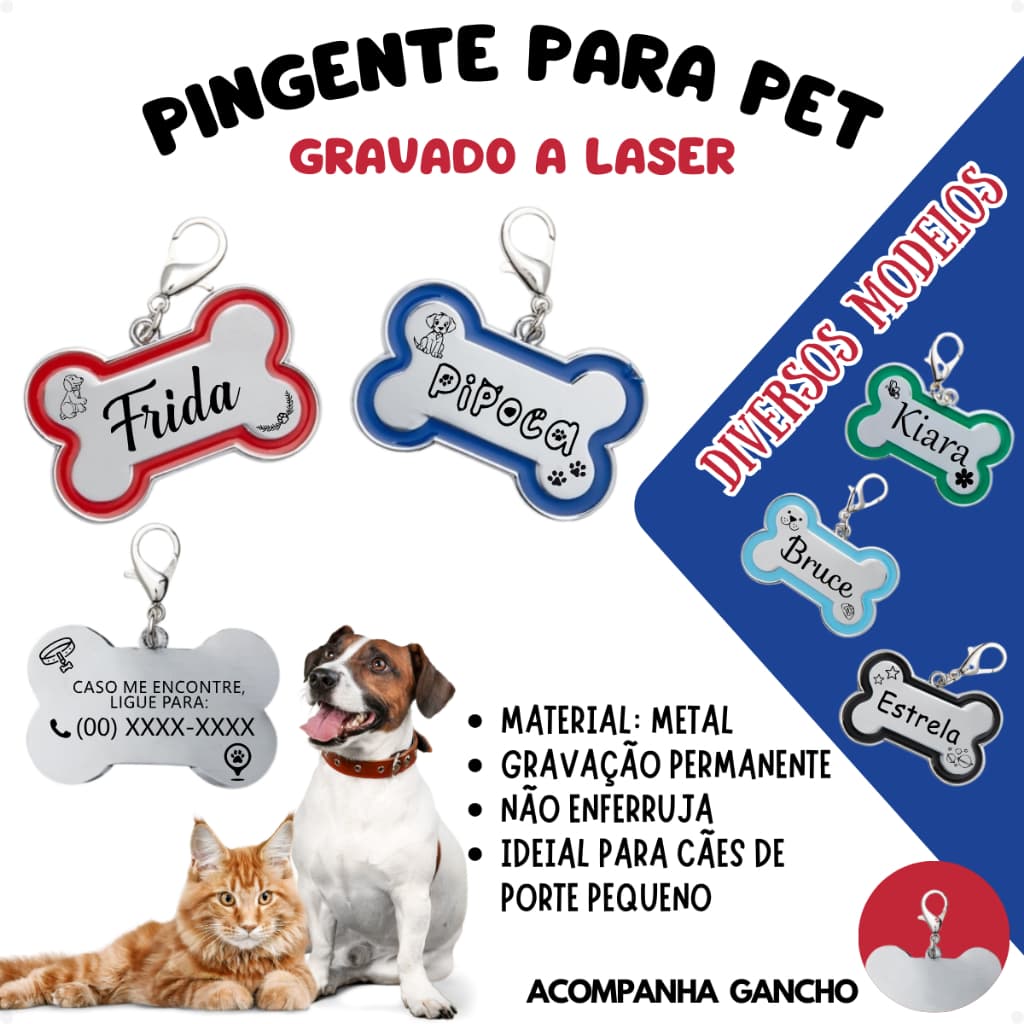 Pingente Plaquinha Para Pet Cães Personalizado Porte Pequeno - Gravação a Laser