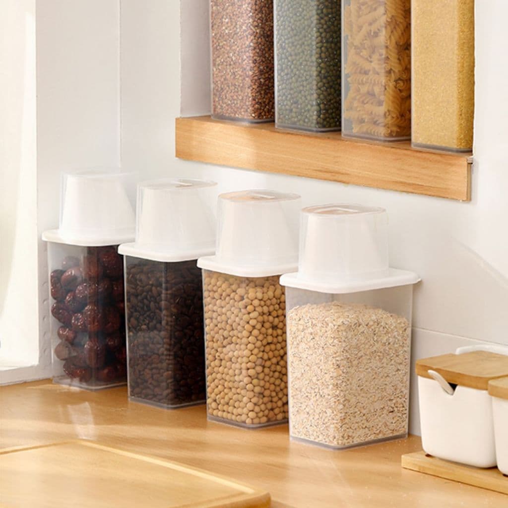 KIT 5 Potes De 870ML Hermeticos De Plástico Com Tampa Medidora Para Armazenamento De Alimentos