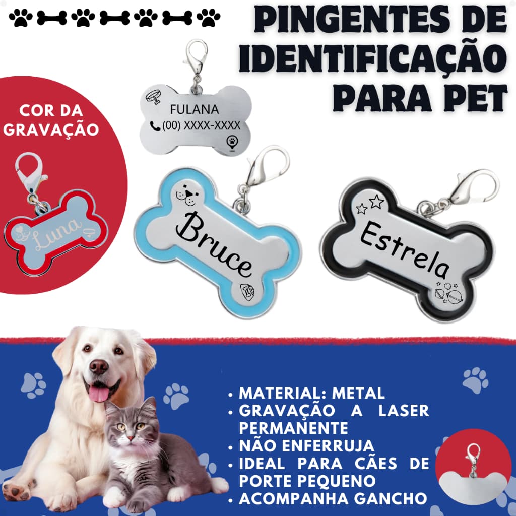 Plaquinha Identificação Pet Personalizada Para Porte Pequeno - Gravação a Laser