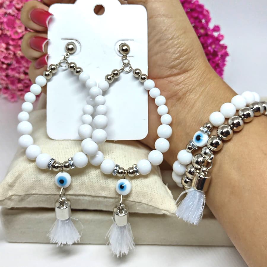 Conjunto Brinco e Pulseiras Olho Grego Tassel