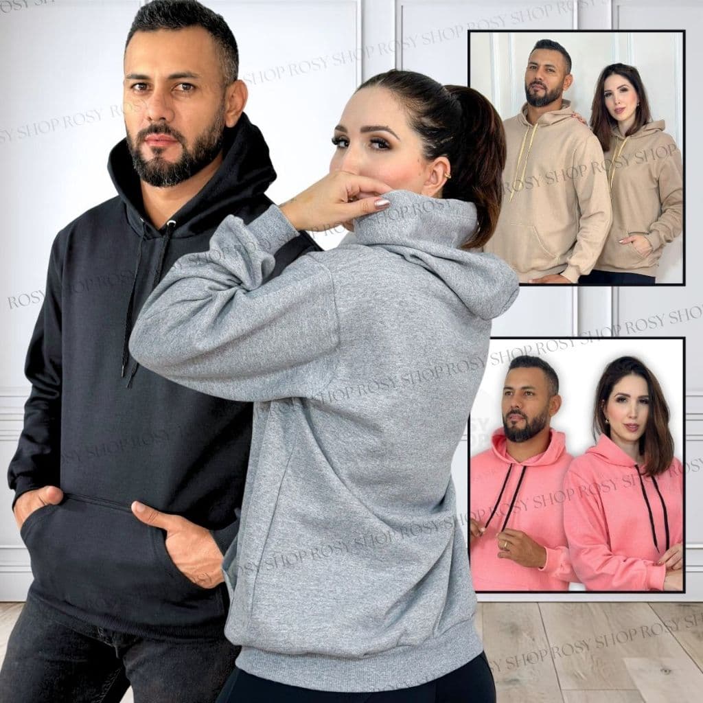 Blusa Moletom Canguru com Touca e Bolso Feminino e Masculino Sem Estampa Liso e Flanelados