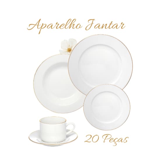 Aparelho de Jantar e Chá 20 Peças Porcelana Fio De Ouro - Hauskraft