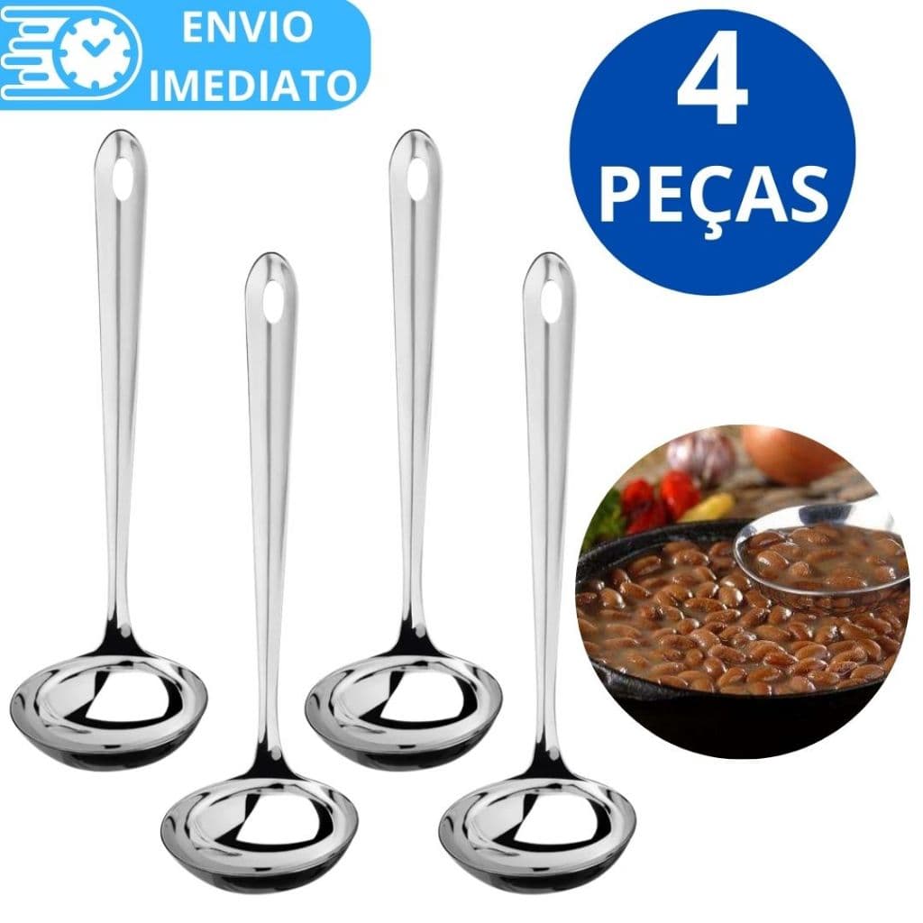 KIT 4 Concha de Feijão Aço Inox GRANDE Resistente para Servir Molho Feijão Sopa Casa Restaurante Buffet