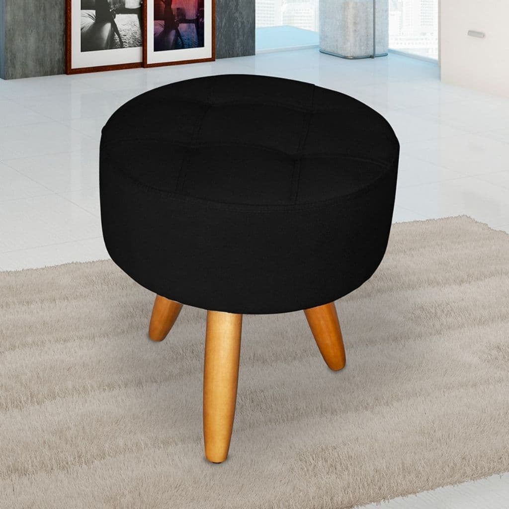 Puff Redondo Decorativo Moderno Resistente Madeira Pés Palito