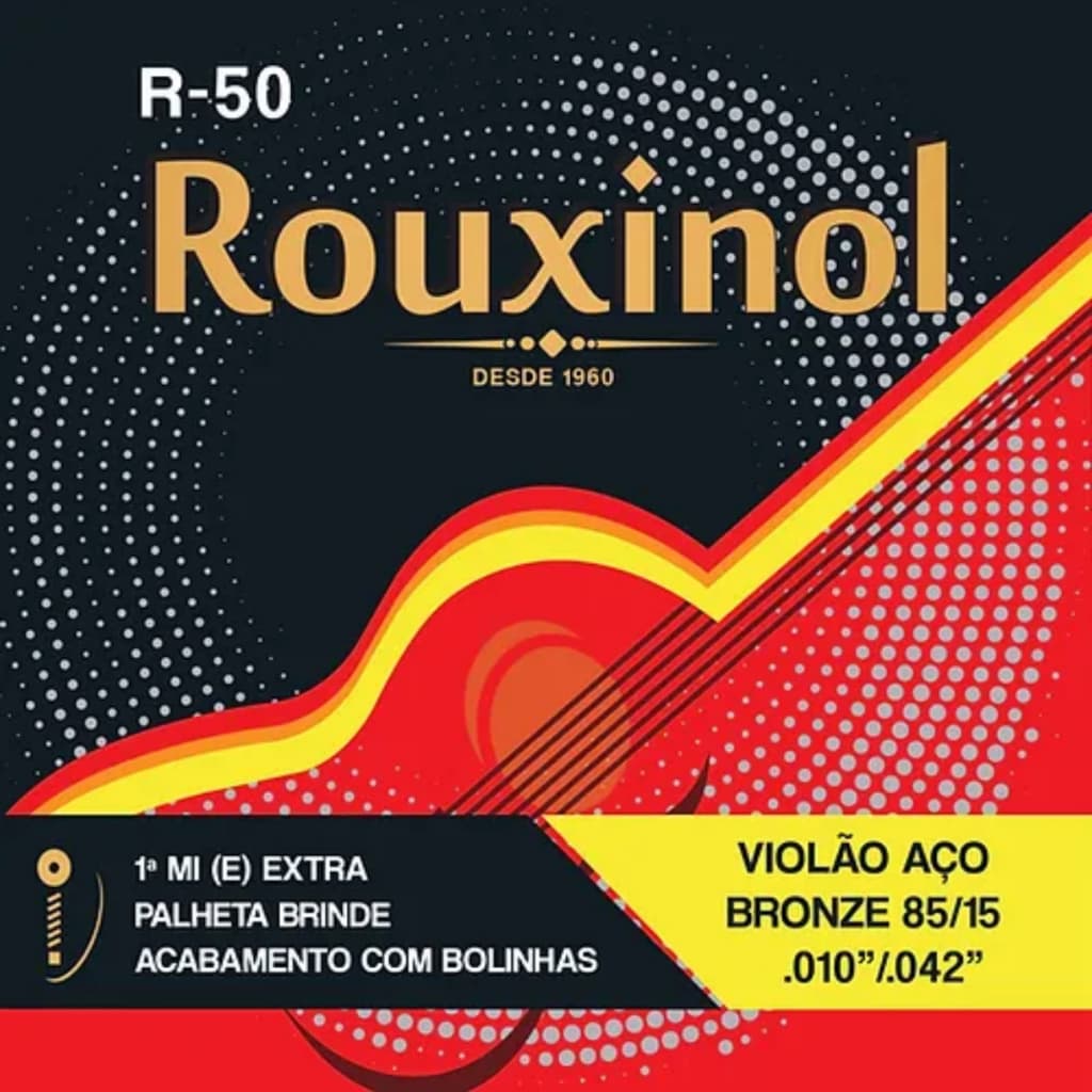 ENCORDOAMENTO ROUXINOL VIOLÃO AÇO 010 BRONZE C/BOLINHA R50 + PALHETA