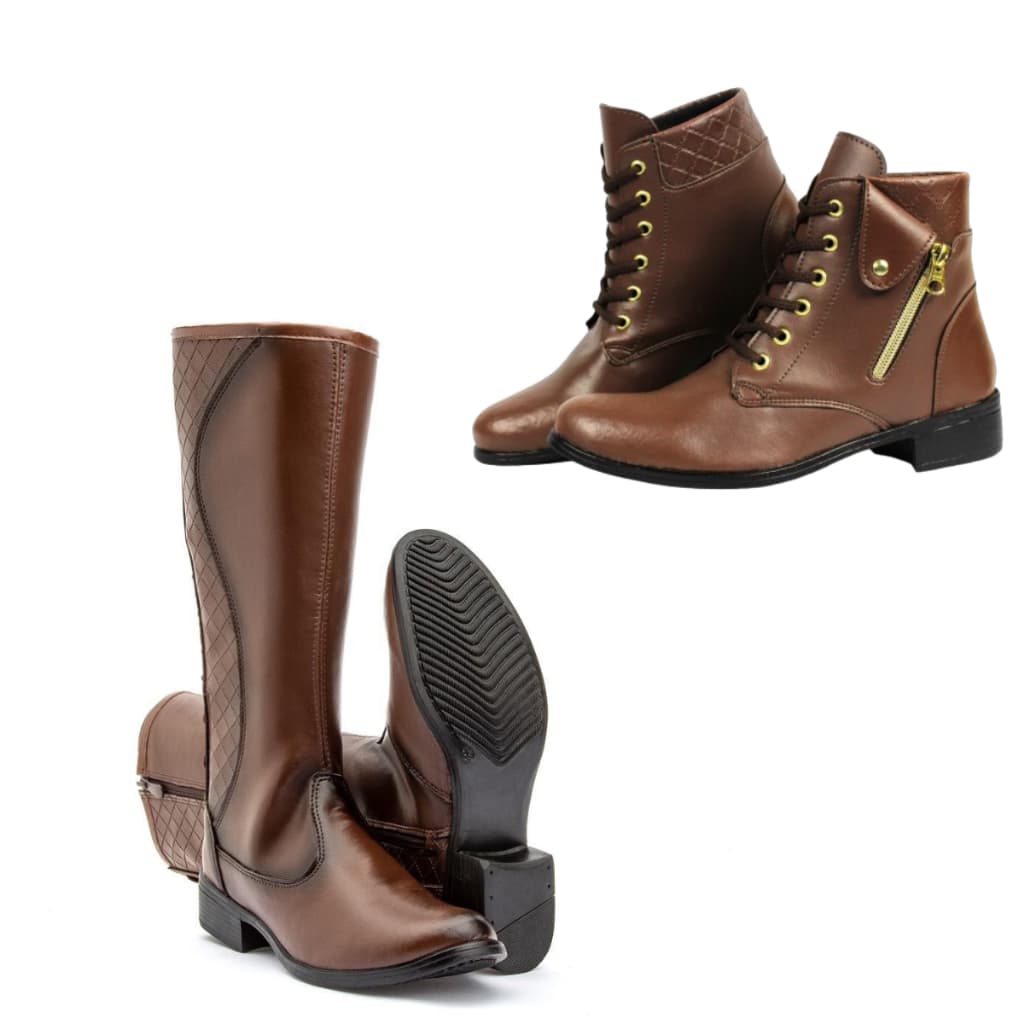 Bota Coturno e Montaria Kit Inverno Com 2 Pares Confortável Café