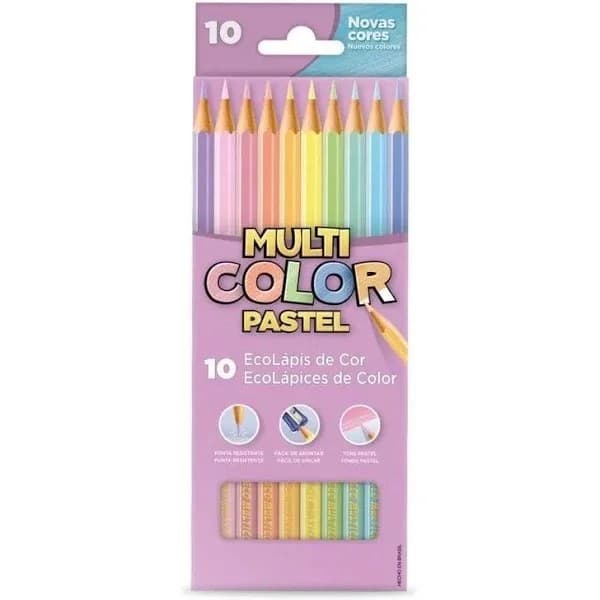 Lápis De Cor Multi Color Pastel C/ 10 Unidades