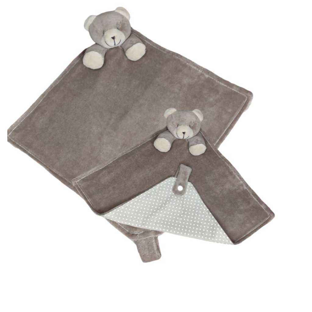 Naninha Para Bebê Com Porta Chupeta Plush Urso Poa Bege Ursinho Naninha Infantil Promocional