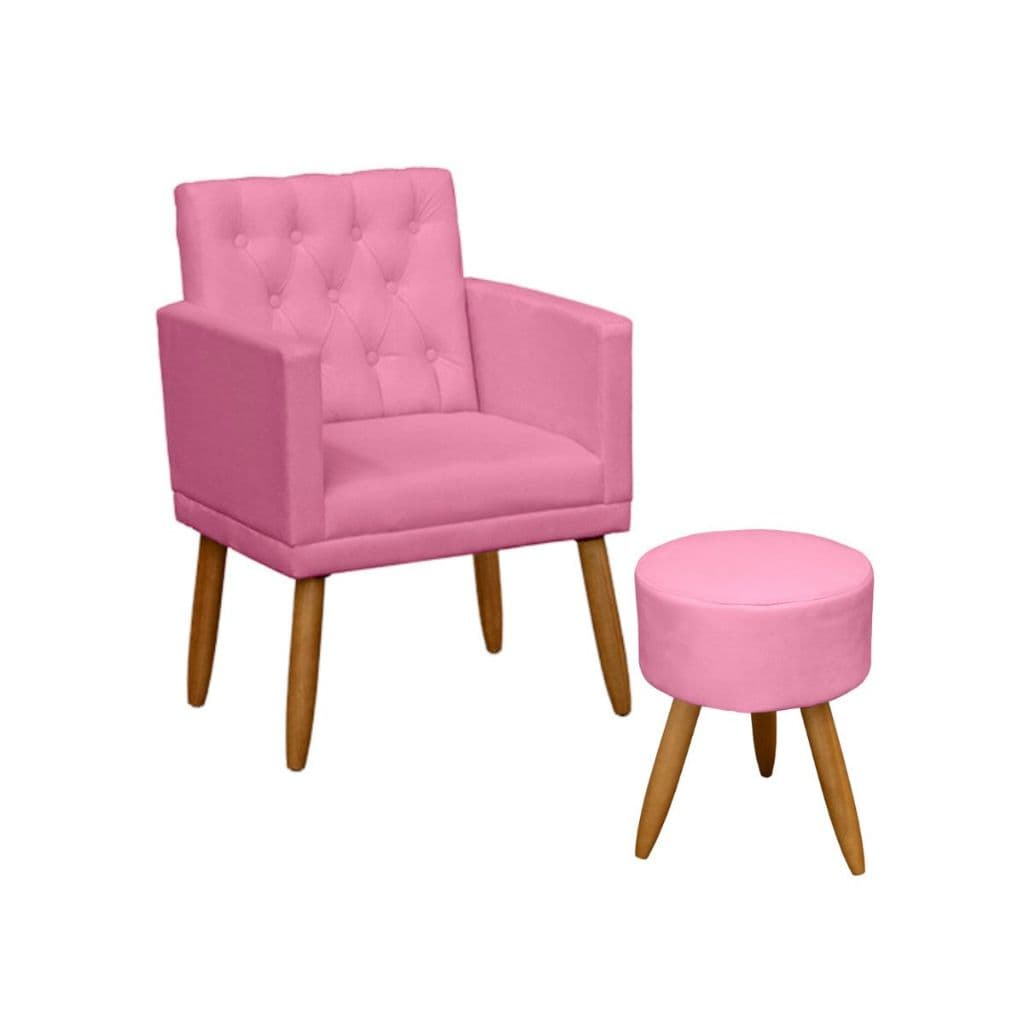 Cadeira Poltrona com Puff Decorativa Capitone Estofada Escritório Recepção