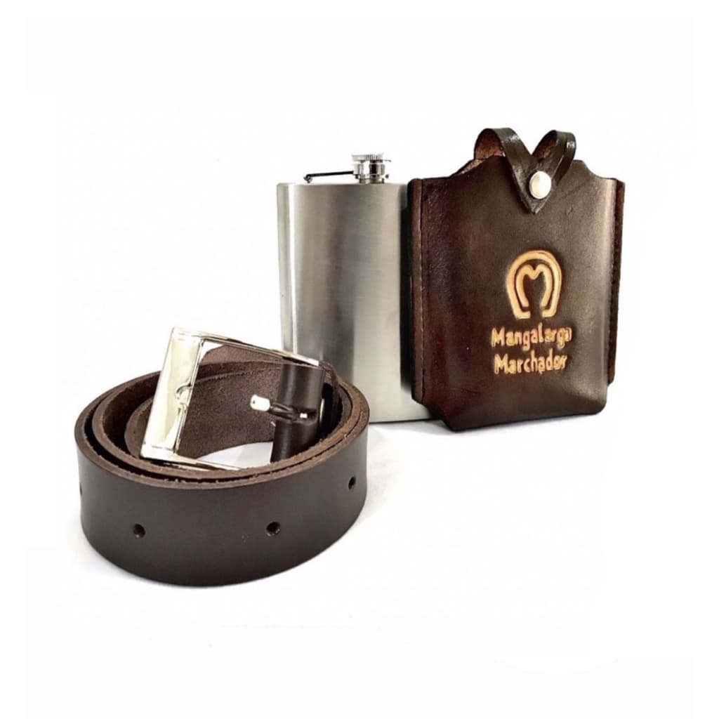 Conjunto Capinha Mangalarga De Cantil Cinto De Couro E Cantil Porta Bebidas